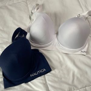 Blue and white nautica brand bras
